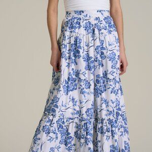 American Tall Tiered Cotton Maxi Skirt for Tall Women in Floral Bloom Size SS /